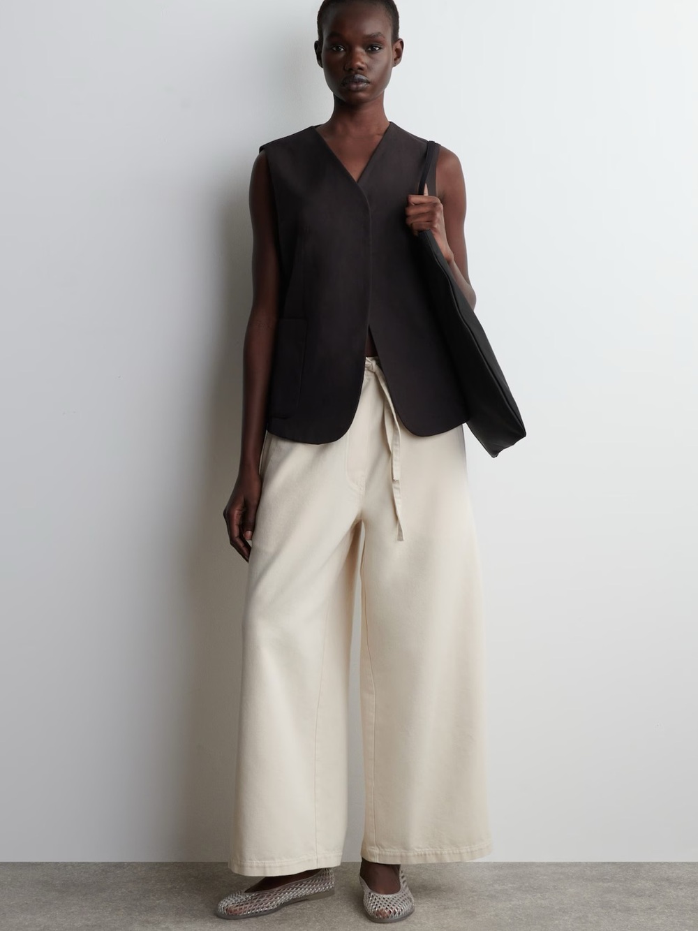 COS Cropped Denim Wide-leg Pants Ecru